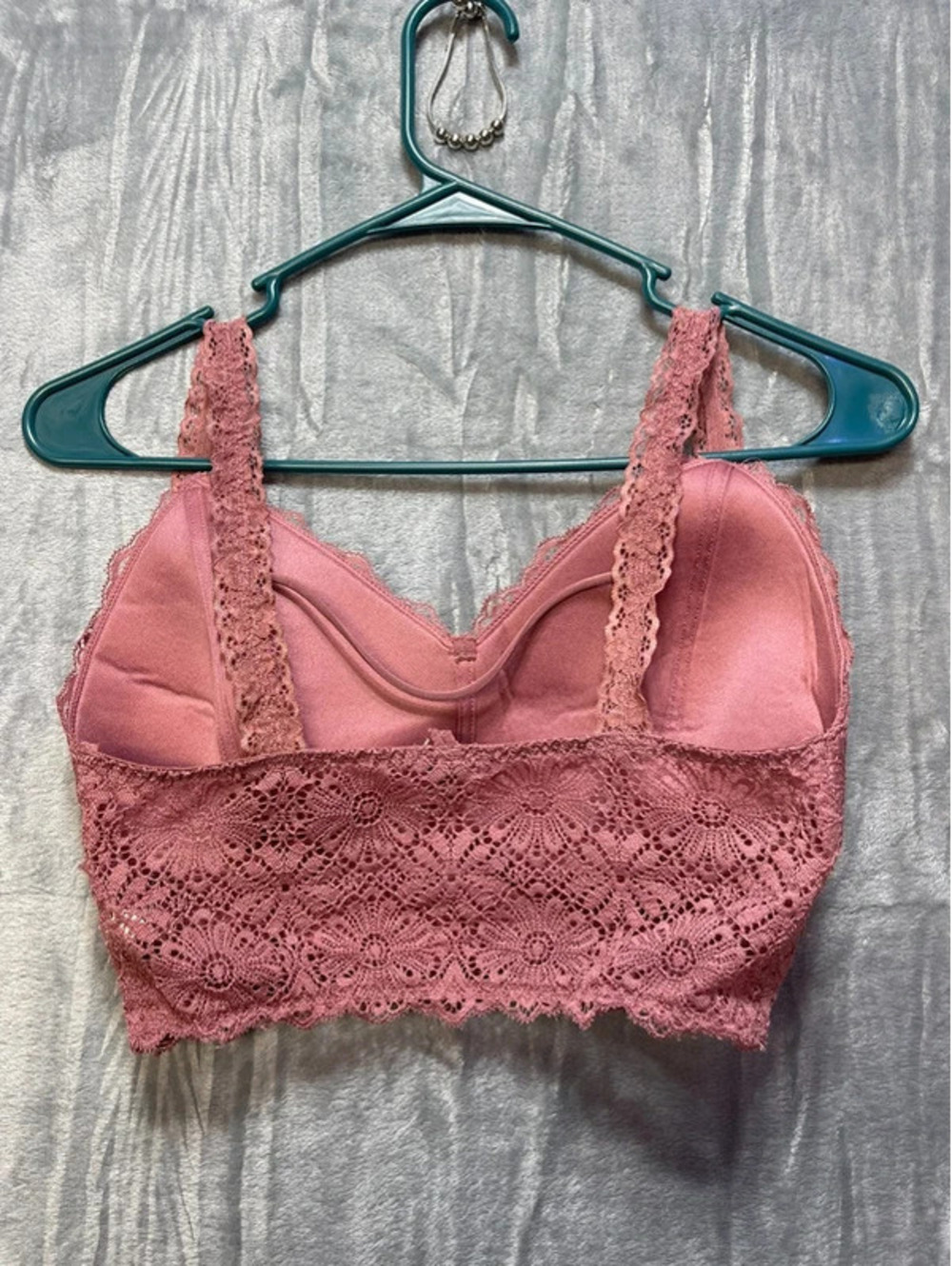BKE Essentials Women's Pink Lace Longline Bralette Mauve Floral Padded Medium - Picture 2 of 4